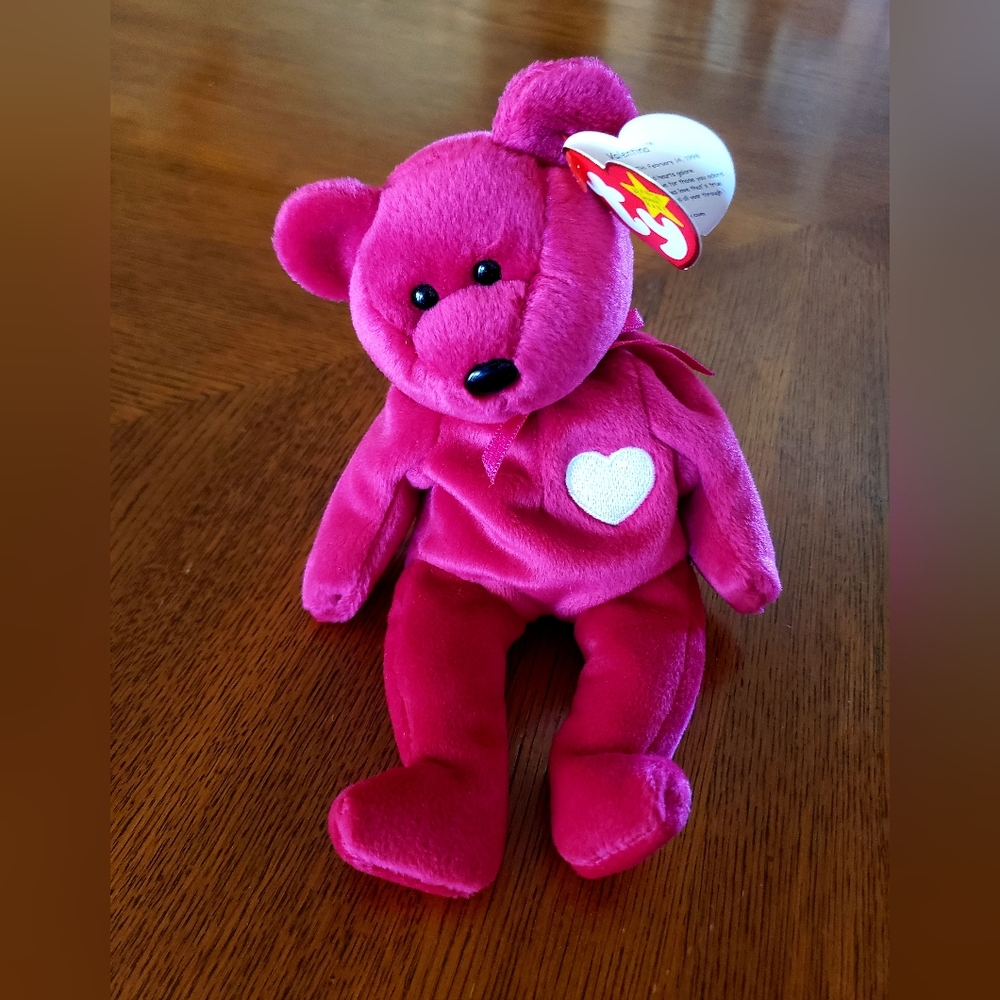 Ty Fuchsia Plush Bear with Heart